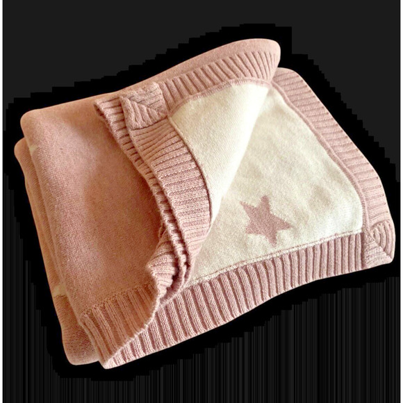 Mamas & Papas Baby Blanket Pale Pink Ivory White Star Soft Knit Nursery Girls - Picture 2 of 14
